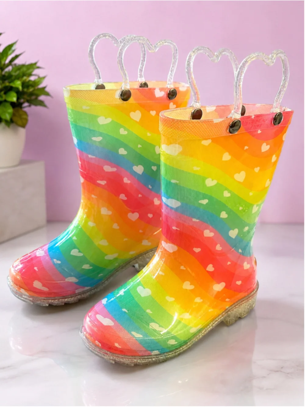 Western Chief Rainbow Heart Waves Light-Up Rain Boots Toddler Girls Size 10